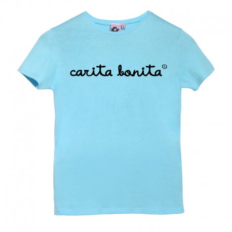 Camiseta manga corta azulita letras de carita bonita negras