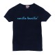 Camiseta manga corta marino letras carita bonita rayas azules