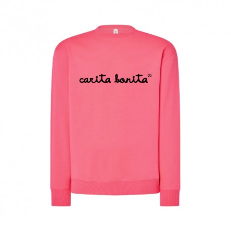 Sudadera sin capucha rosa fluor letras negras