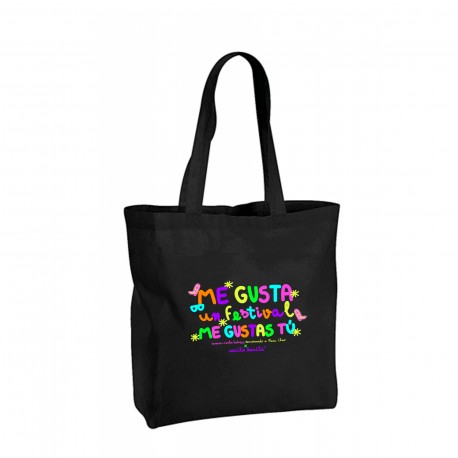 Totebag grande Negra " Me gusta un festival, me gustas tú "
