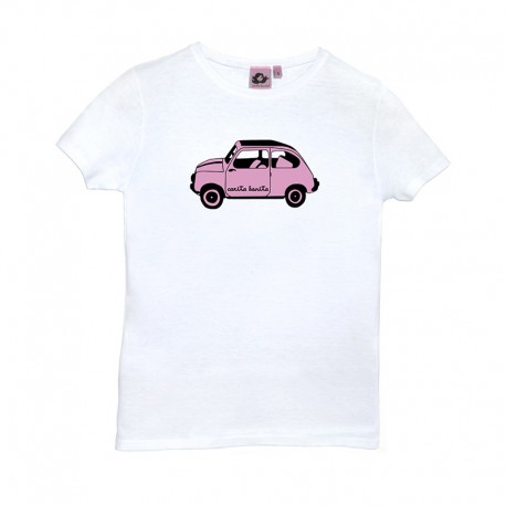 Camiseta manga corta blanca diseño el 600 en color rosa