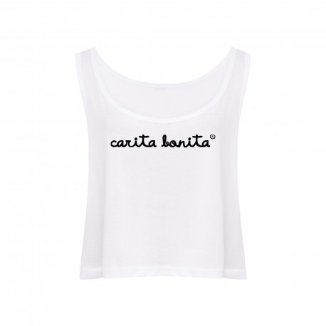 Camiseta boxy tirantes blanca letras negras
