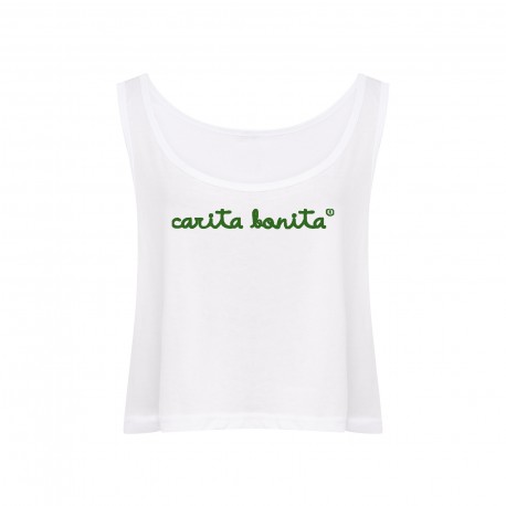 Camiseta boxy tirantes blanca letras verdes