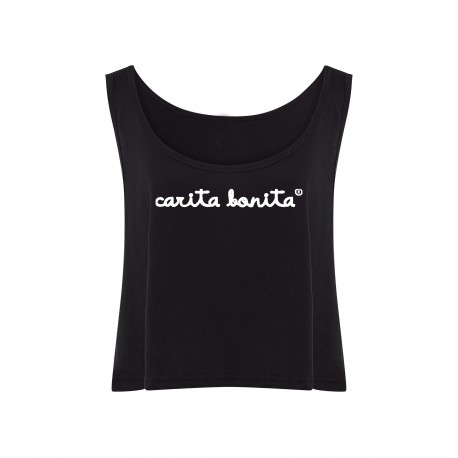 Camiseta boxy tirantes blanca letras negras
