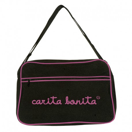 Bolsa retro grande negra diseño letras de carita bonita rosa flúor