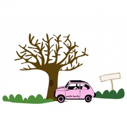 Árbol con coche rosa