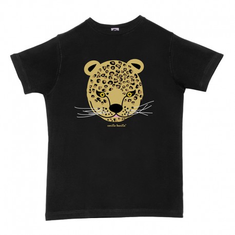 Camiseta manga corta hombre negra Leopardo