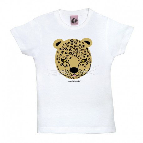 Camiseta manga corta para niños blanca diseño Leopardo