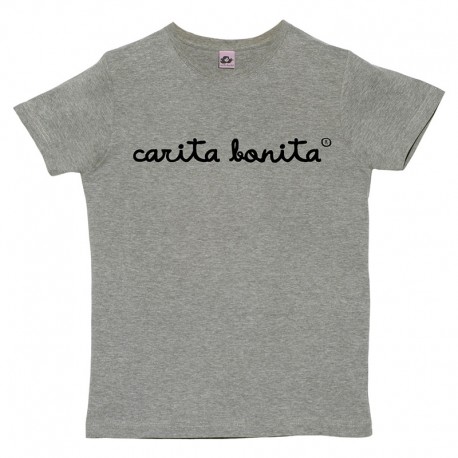 Camiseta manga corta gris letras de carita bonita negras
