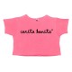 Camiseta boxy manga corta rosa flúor letras carita bonita negras