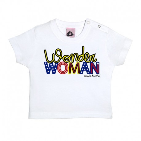 Camiseta manga corta balnca para bebé diseño Wonder Woman