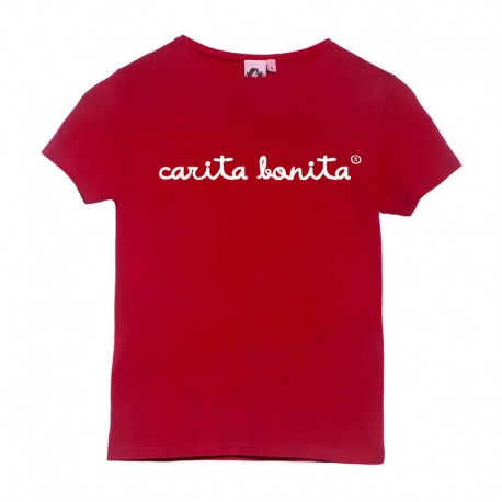 Camiseta manga corta roja letras de carita bonita blancas